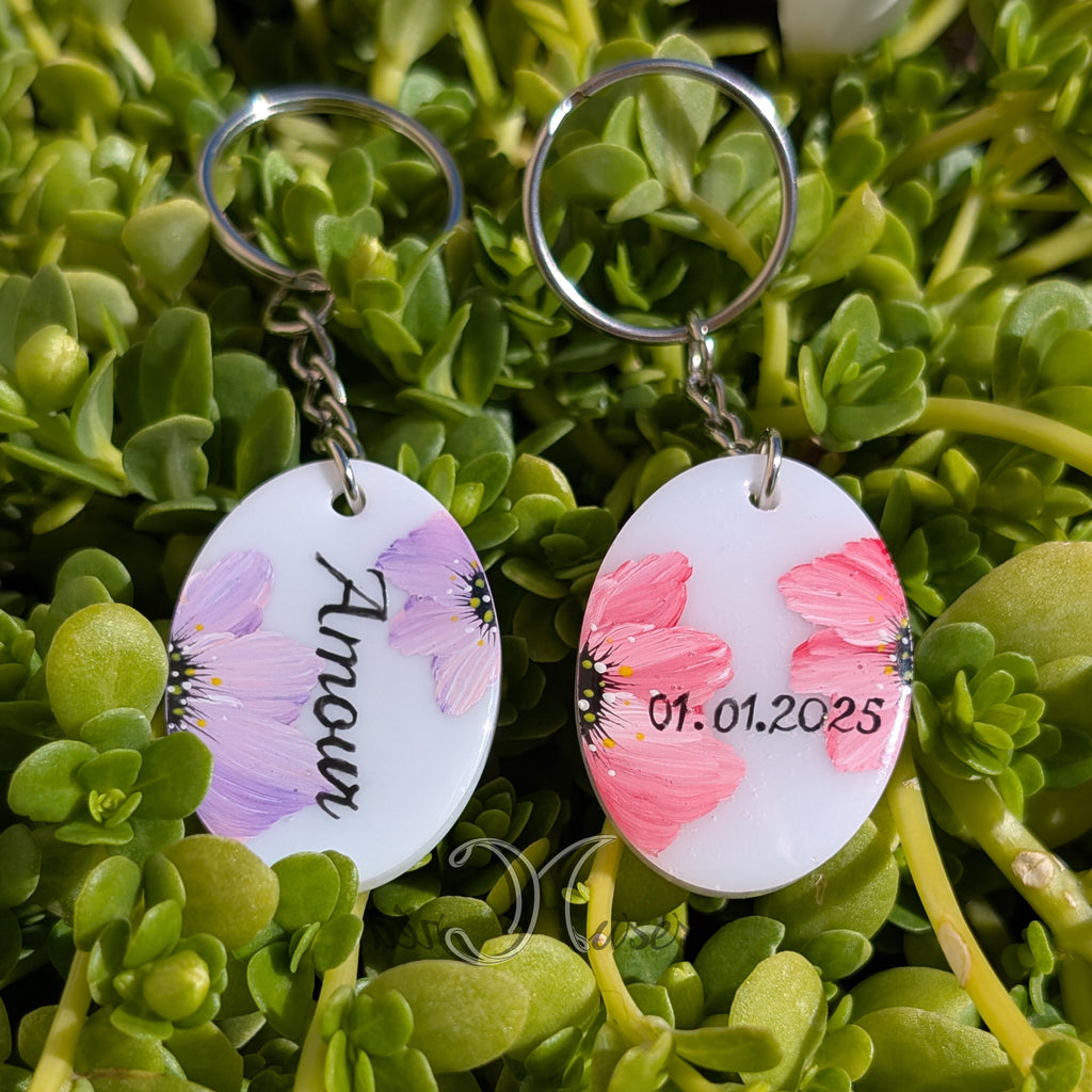 Porte clé Floral (mot court : mot/prénom/date)