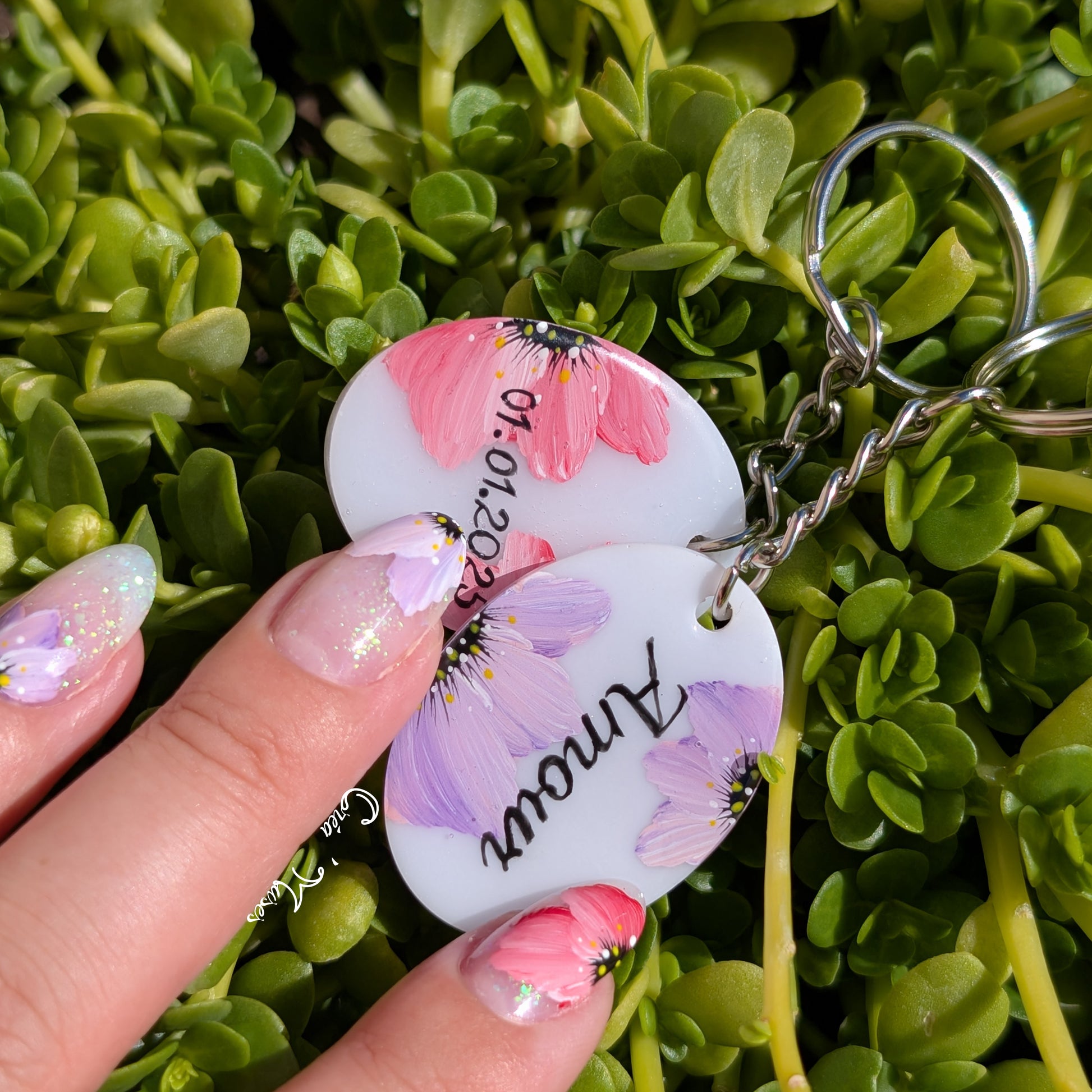 Porte clé Floral (mot court : mot/prénom/date)