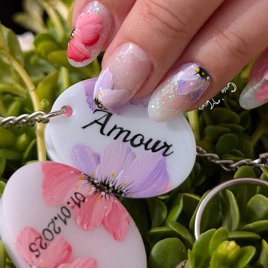 Porte clé Floral (mot court : mot/prénom/date)